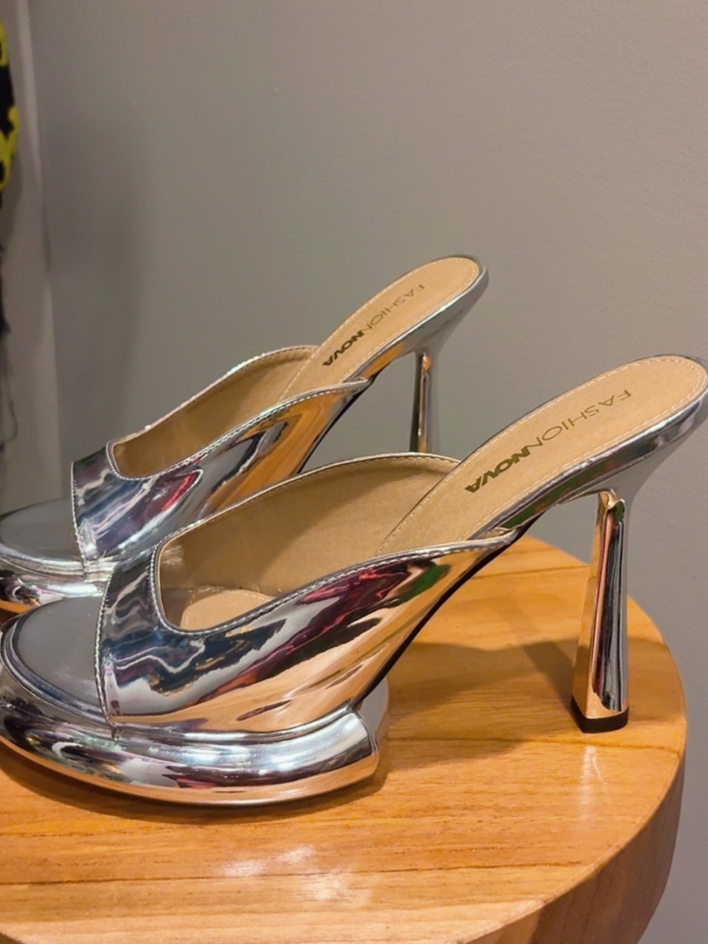 Fashion Nova Silver Metallic Stiletto Slide Heels